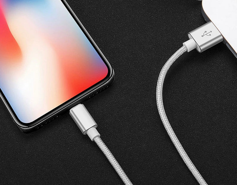 Cabo carregador usb trançado de nylon metálico para iphone 14 8 7 6s plus x xr