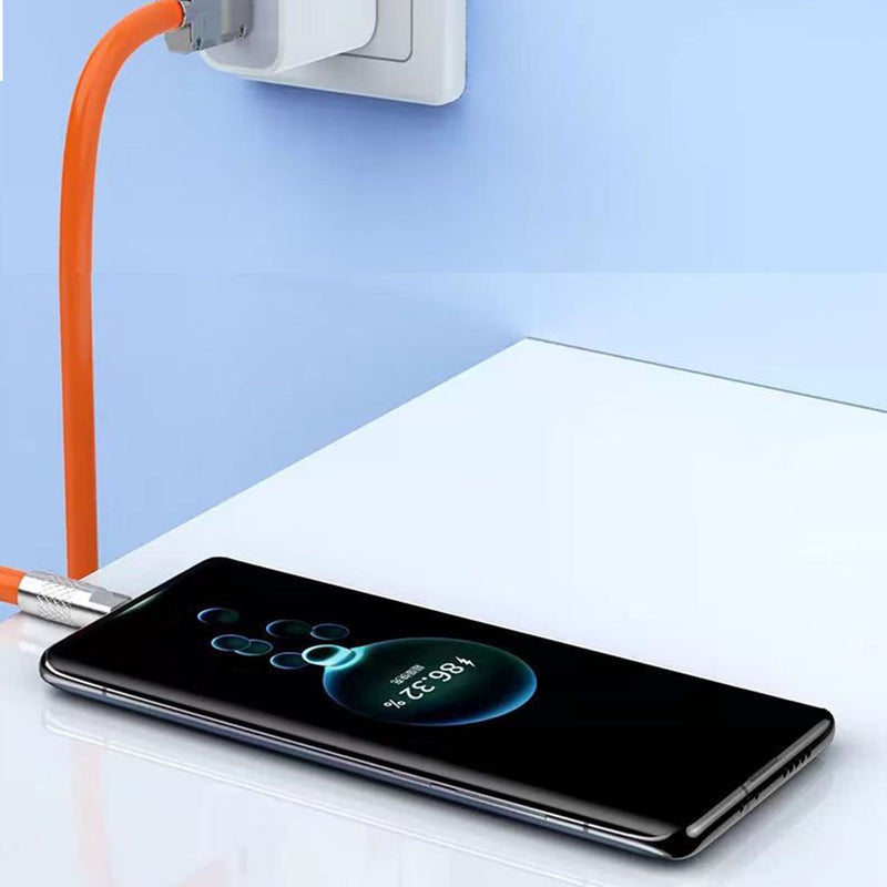 Acessórios de carregamento tipo C para cabo USB Cabo USB de silicone 2M laranja