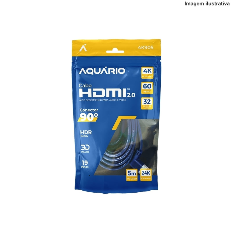 CABO HDMI 5M 24K CONECTOR 90° 4K905 AQUÁRIO Código PRD505034731946444