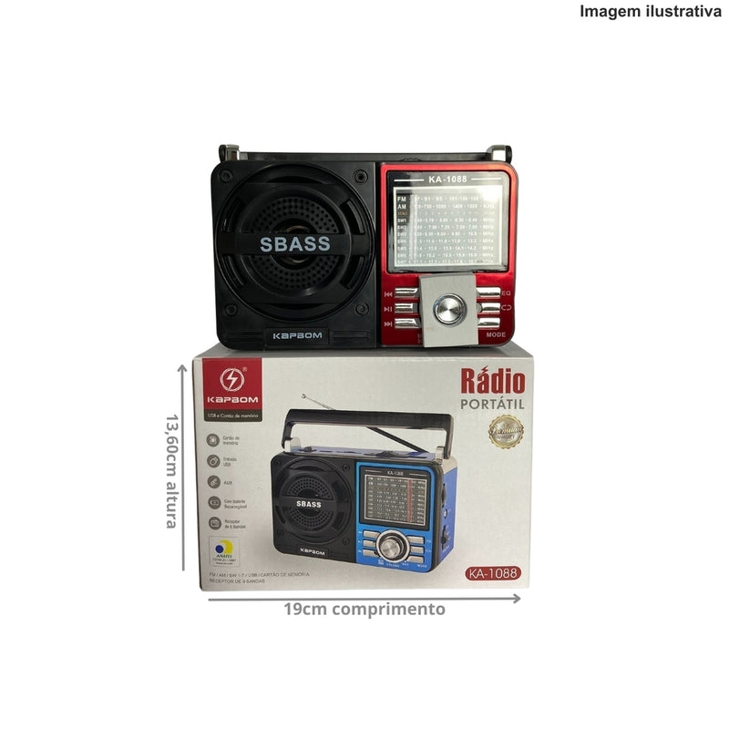 RÁDIO AM/FM BLUETOOTH 5W KA-1088 Código AD-1088