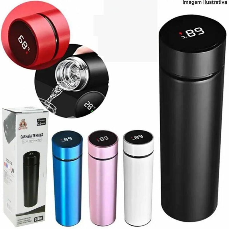 GARRAFA COM MEDIDOR DE TEMPERATURA DIGITAL LED 500ML Código 22123/22125
