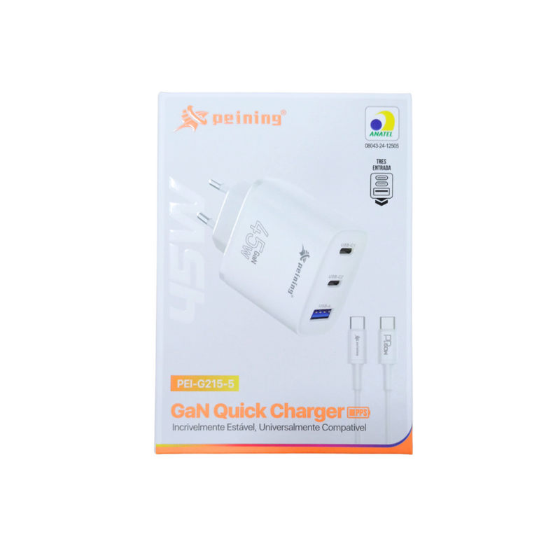 CARREGADOR GAN TPC/TPC 45W 3 ENTRADAS PEI-G215-5
