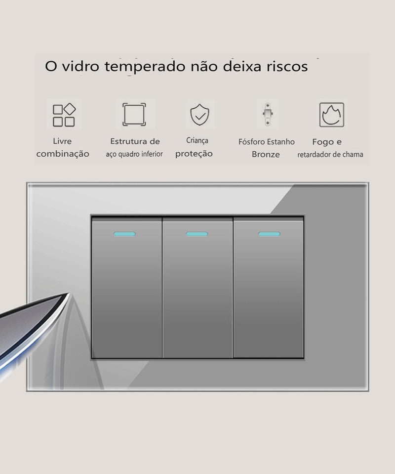DELEFU Temperado Vidro Cinza Brasil Standard Outlet Dual Usb Tipo C Suíça Wall