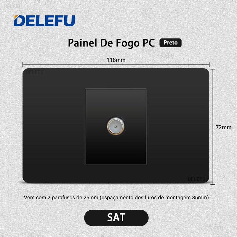 DELEFU Painel PC Fireproof Duplo USB Tipo C Carga Brasil Tomada Padrão Parede P
