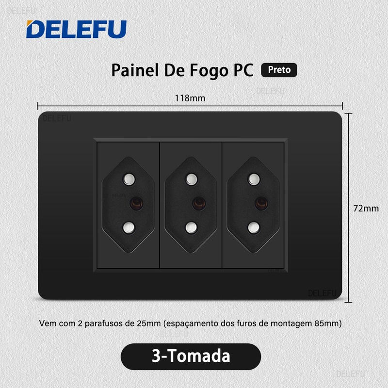 DELEFU Painel PC Fireproof Duplo USB Tipo C Carga Brasil Tomada Padrão Parede P