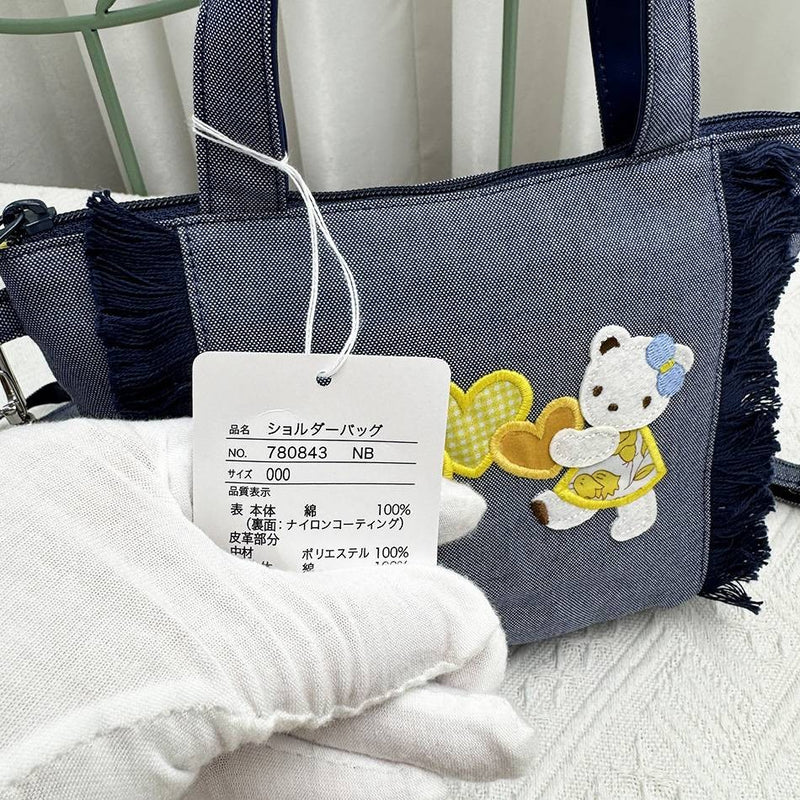 Bolsa de bordados de grande capacidade para mulheres, sacola jeans, urso bonito,