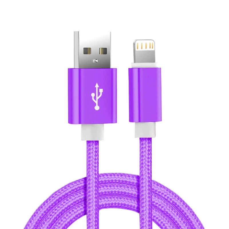 Cabo carregador usb trançado de nylon metálico para iphone 14 8 7 6s plus x xr