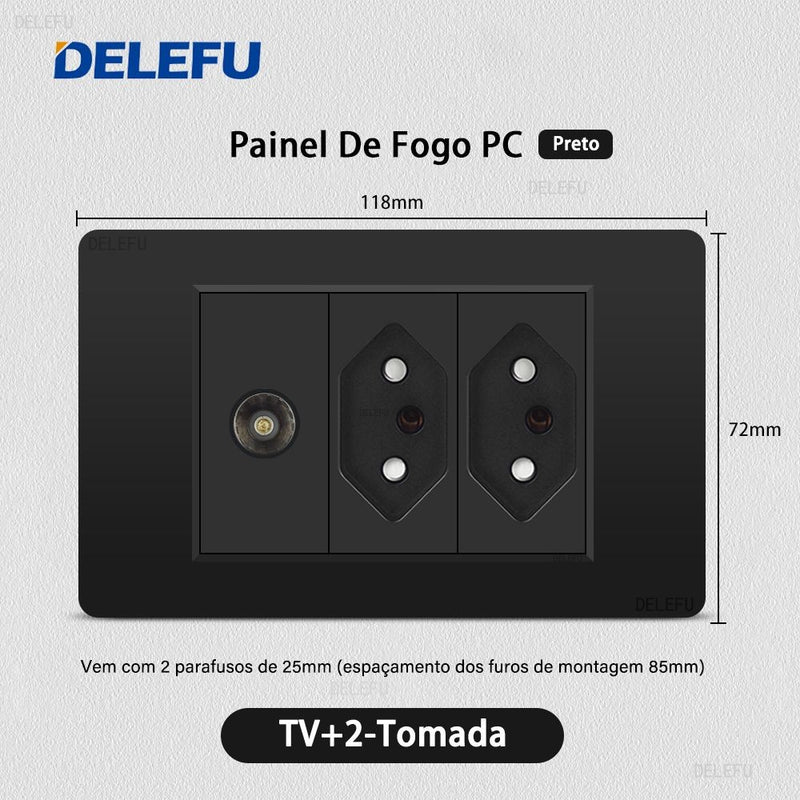 DELEFU Painel PC Fireproof Duplo USB Tipo C Carga Brasil Tomada Padrão Parede P