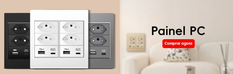 DELEFU Painel PC Fireproof Duplo USB Tipo C Carga Brasil Tomada Padrão Parede P