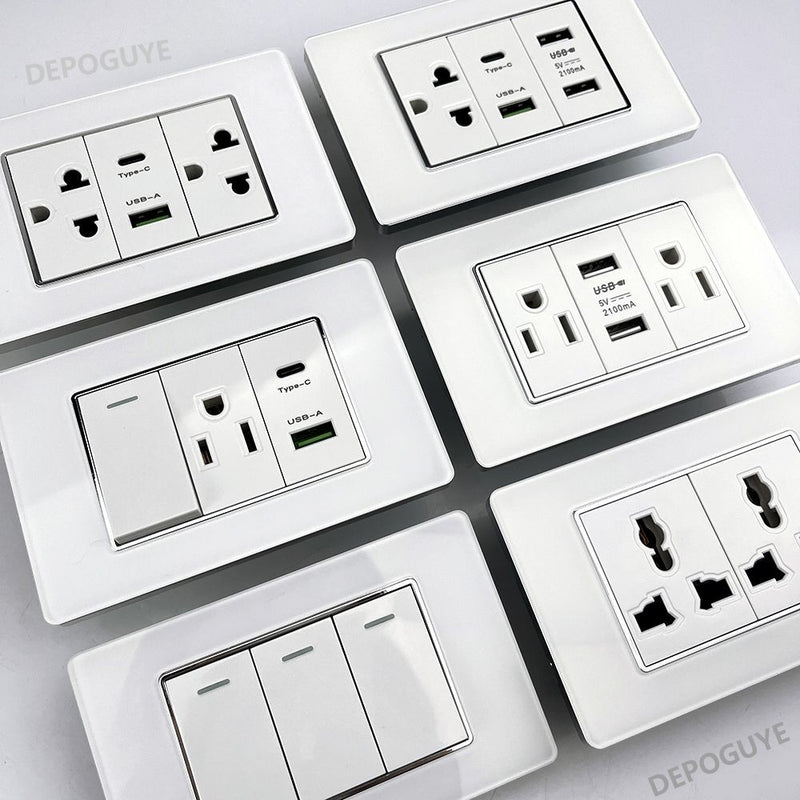 Tomada de parede de carga rápida usb inteligente tipo-c 20w americana, painel d