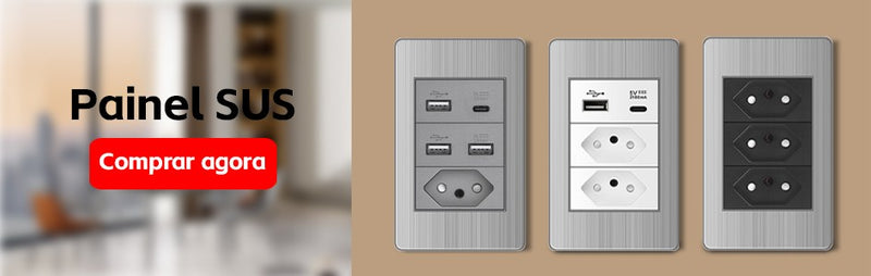 DELEFU Painel PC Fireproof Duplo USB Tipo C Carga Brasil Tomada Padrão Parede P