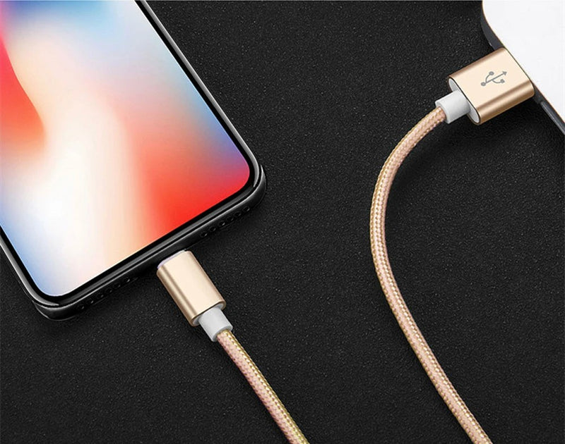 Cabo carregador usb trançado de nylon metálico para iphone 14 8 7 6s plus x xr