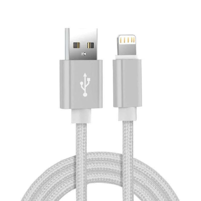 Cabo carregador usb trançado de nylon metálico para iphone 14 8 7 6s plus x xr
