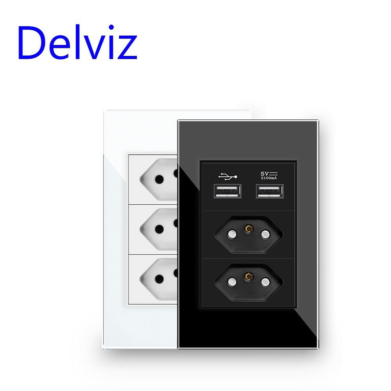 Delviz Brasil Padrão Tomada, Painel de soquete de cristal temperado, Cor branco