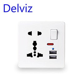 Delviz Brasil Padrão Tomada, Painel de soquete de cristal temperado, Cor branco