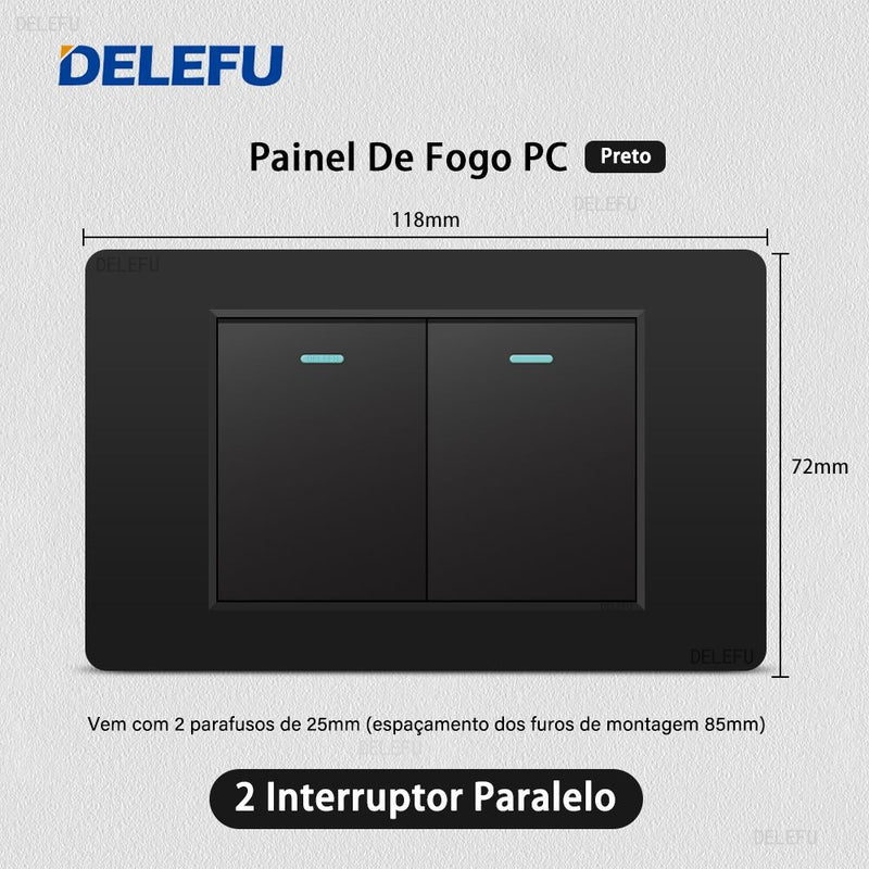DELEFU Painel PC Fireproof Duplo USB Tipo C Carga Brasil Tomada Padrão Parede P