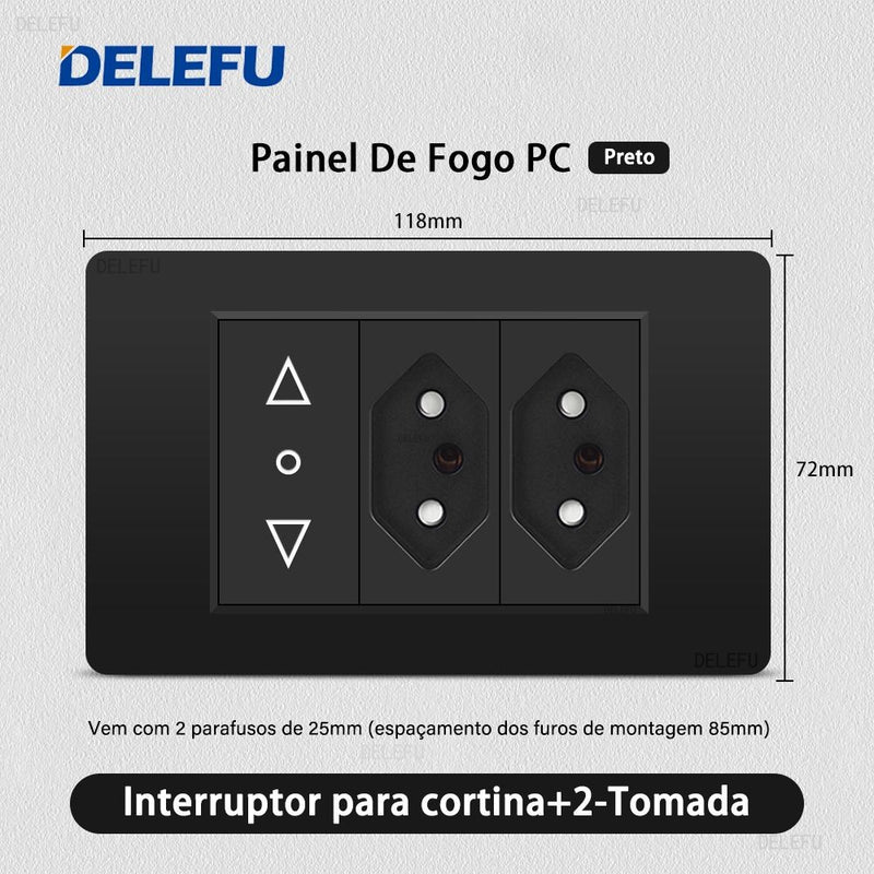 DELEFU Painel PC Fireproof Duplo USB Tipo C Carga Brasil Tomada Padrão Parede P