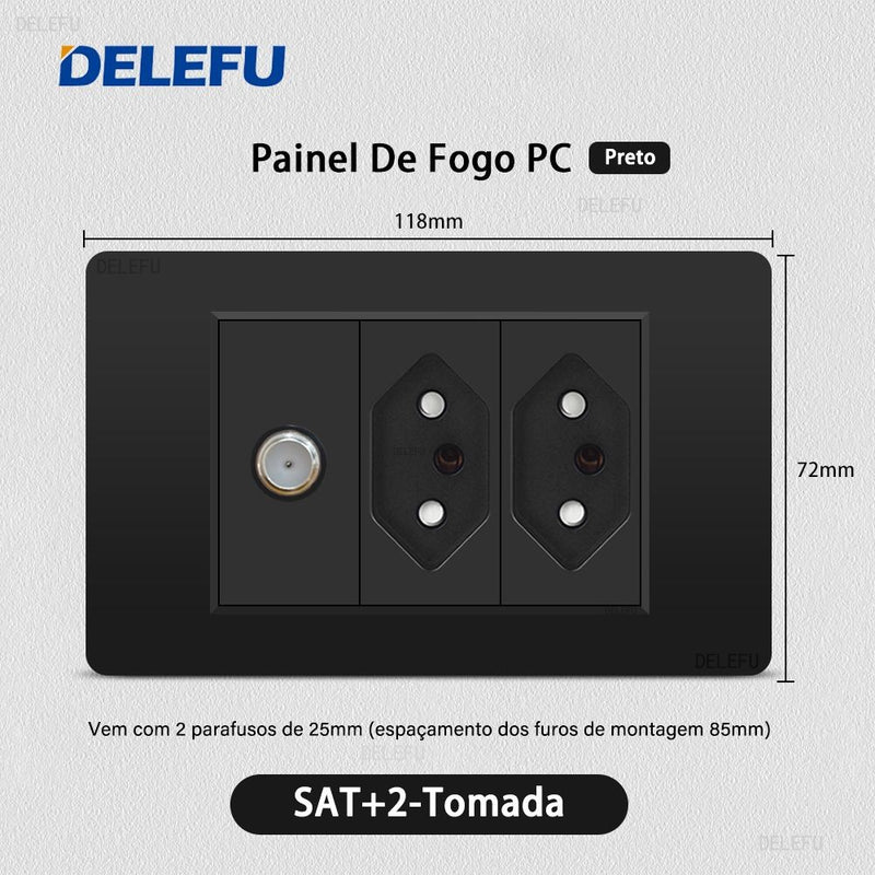 DELEFU Painel PC Fireproof Duplo USB Tipo C Carga Brasil Tomada Padrão Parede P