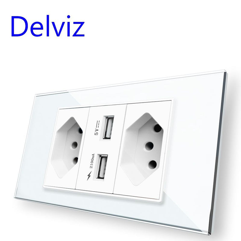 Delviz Brasil Padrão Tomada, Painel de soquete de cristal temperado, Cor branco