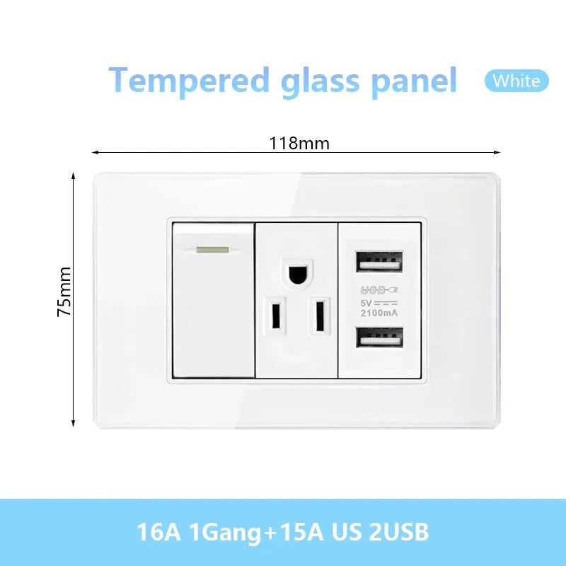 Tomada de parede de carga rápida usb inteligente tipo-c 20w americana, painel d