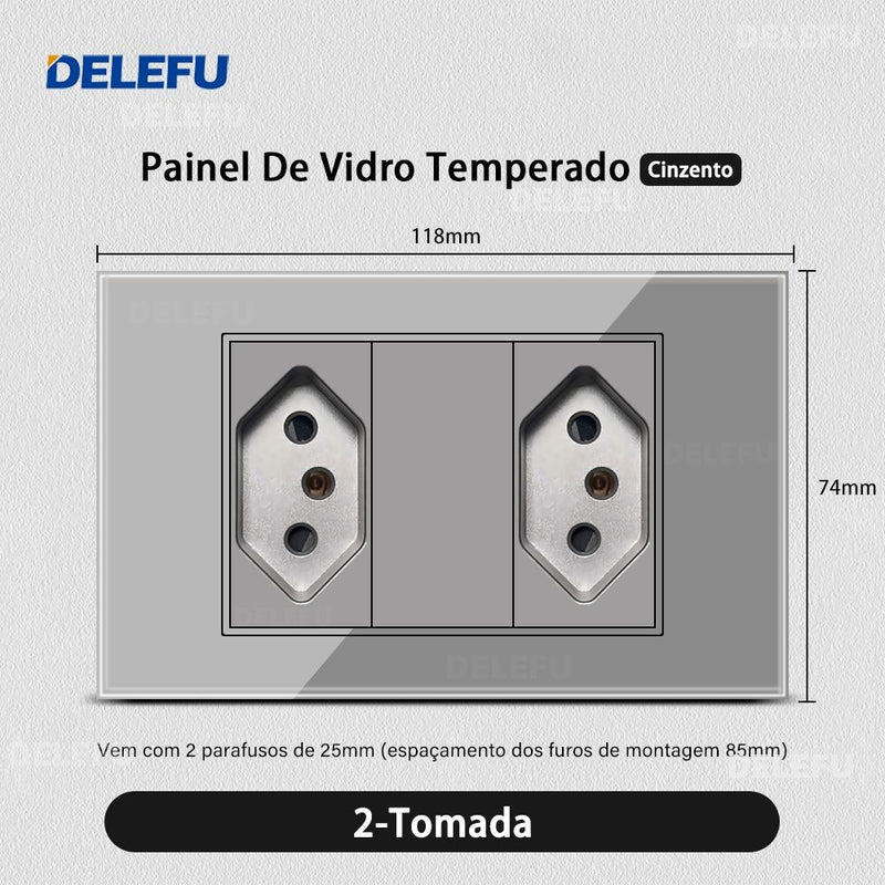 DELEFU Temperado Vidro Cinza Brasil Standard Outlet Dual Usb Tipo C Suíça Wall
