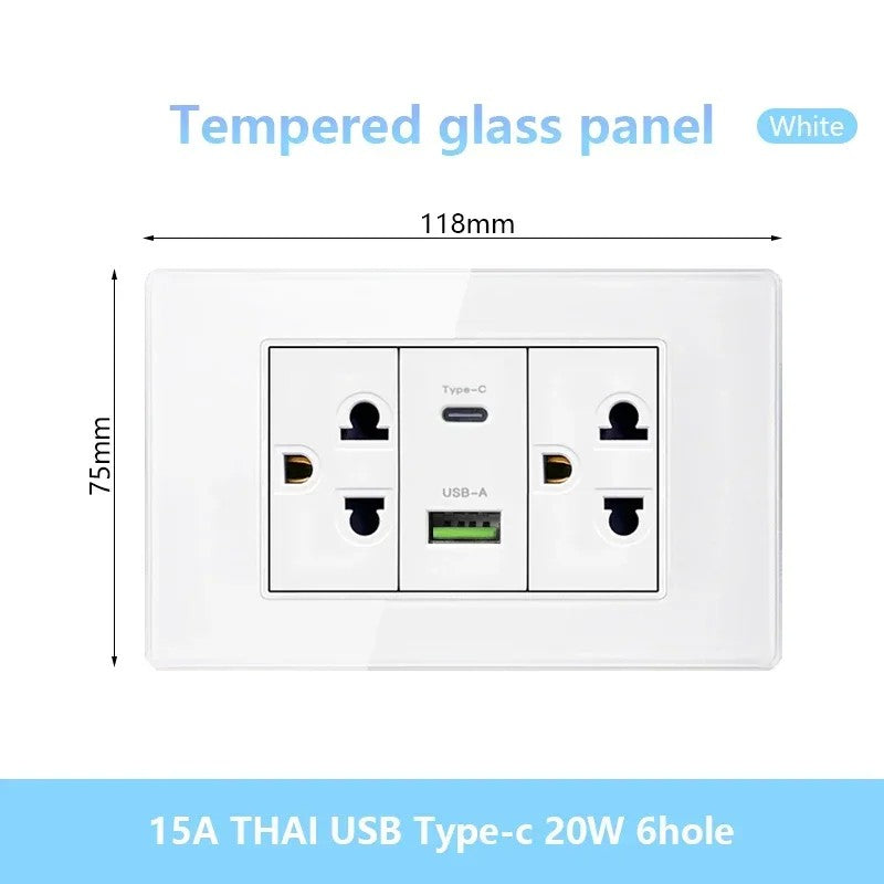 Tomada de parede de carga rápida usb inteligente tipo-c 20w americana, painel d