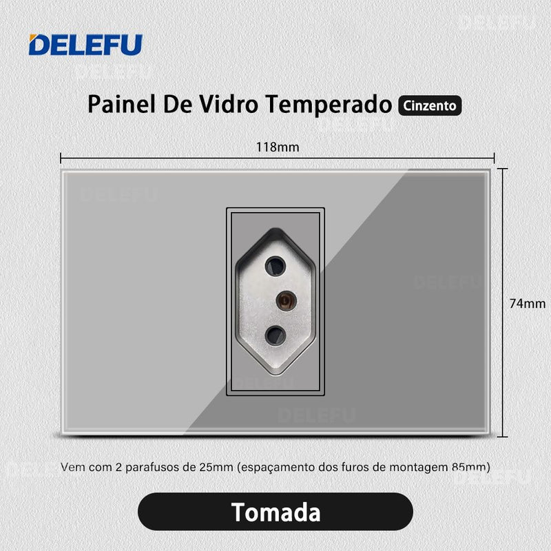 DELEFU Temperado Vidro Cinza Brasil Standard Outlet Dual Usb Tipo C Suíça Wall