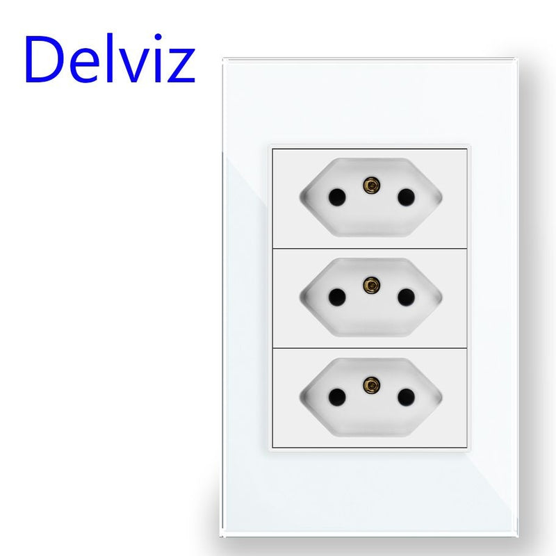 Delviz Brasil Padrão Tomada, Painel de soquete de cristal temperado, Cor branco