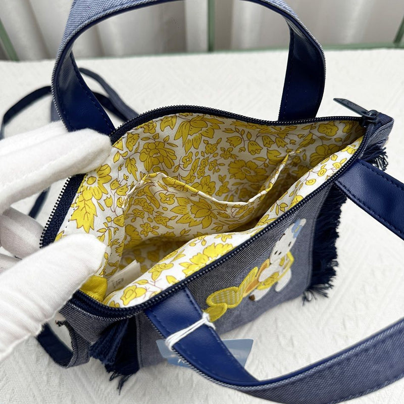 Bolsa de bordados de grande capacidade para mulheres, sacola jeans, urso bonito,