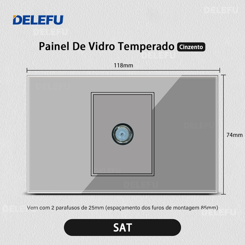 DELEFU Temperado Vidro Cinza Brasil Standard Outlet Dual Usb Tipo C Suíça Wall