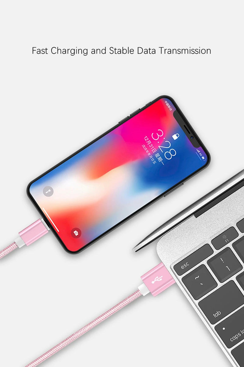 Cabo carregador usb trançado de nylon metálico para iphone 14 8 7 6s plus x xr
