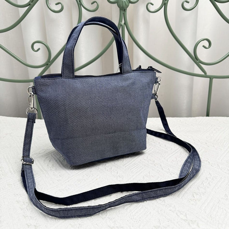 Bolsa de bordados de grande capacidade para mulheres, sacola jeans, urso bonito,