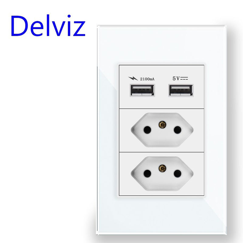 Delviz Brasil Padrão Tomada, Painel de soquete de cristal temperado, Cor branco