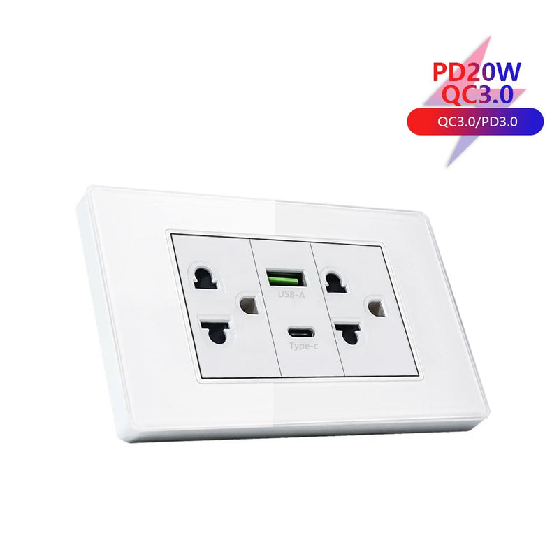 Tomada de parede de carga rápida usb inteligente tipo-c 20w americana, painel d