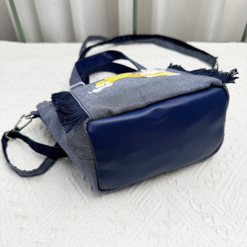 Bolsa de bordados de grande capacidade para mulheres, sacola jeans, urso bonito,