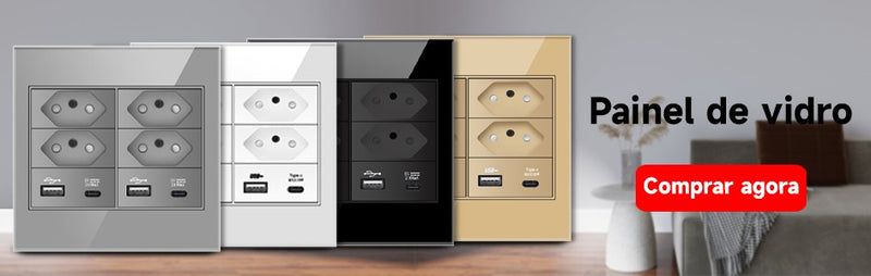 DELEFU Painel PC Fireproof Duplo USB Tipo C Carga Brasil Tomada Padrão Parede P