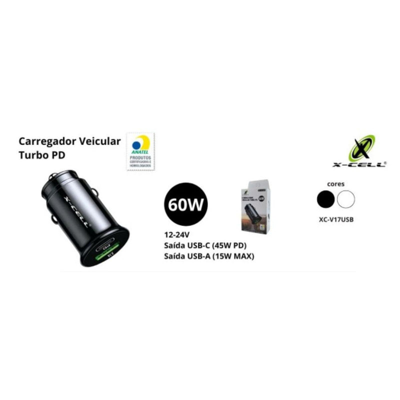 CARREGADOR VEICULAR P/CELULAR TIPO C XC-V17USB X-CELL Código PRD322055100686696