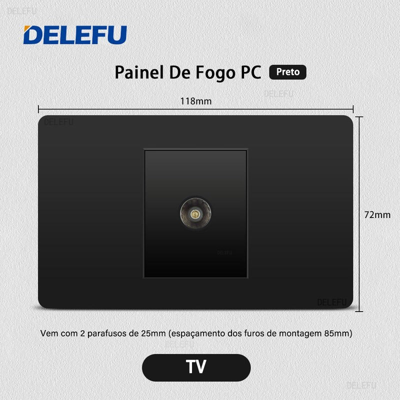 DELEFU Painel PC Fireproof Duplo USB Tipo C Carga Brasil Tomada Padrão Parede P