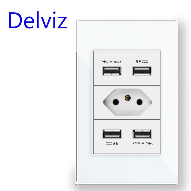 Delviz Brasil Padrão Tomada, Painel de soquete de cristal temperado, Cor branco