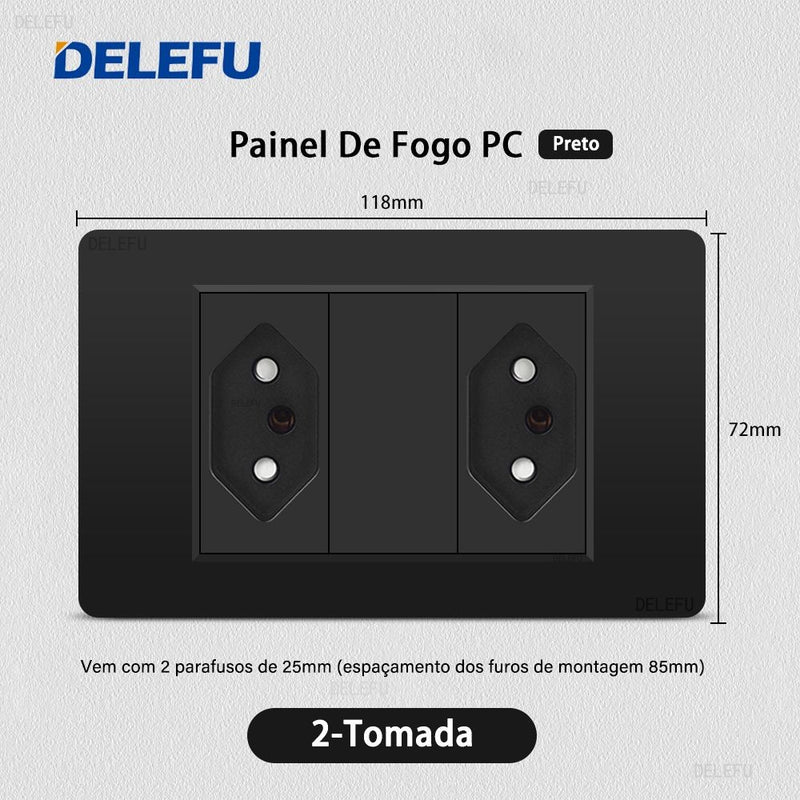 DELEFU Painel PC Fireproof Duplo USB Tipo C Carga Brasil Tomada Padrão Parede P