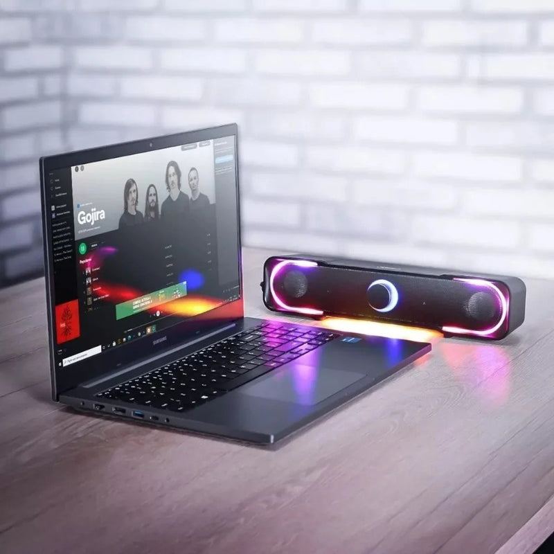 Caixa De Som Para Pc Notebook Tipo Soundbar Rgb Gamer P2 Usb