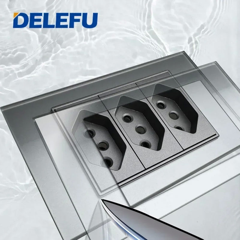 DELEFU Temperado Vidro Cinza Brasil Standard Outlet Dual Usb Tipo C Suíça Wall
