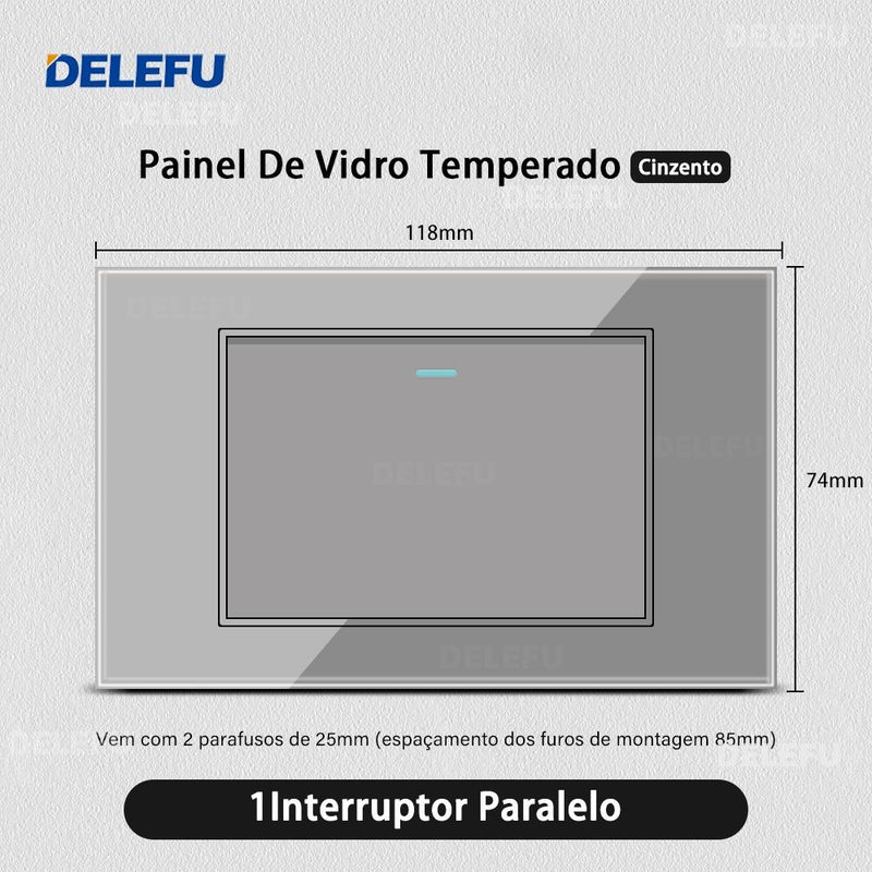 DELEFU Temperado Vidro Cinza Brasil Standard Outlet Dual Usb Tipo C Suíça Wall