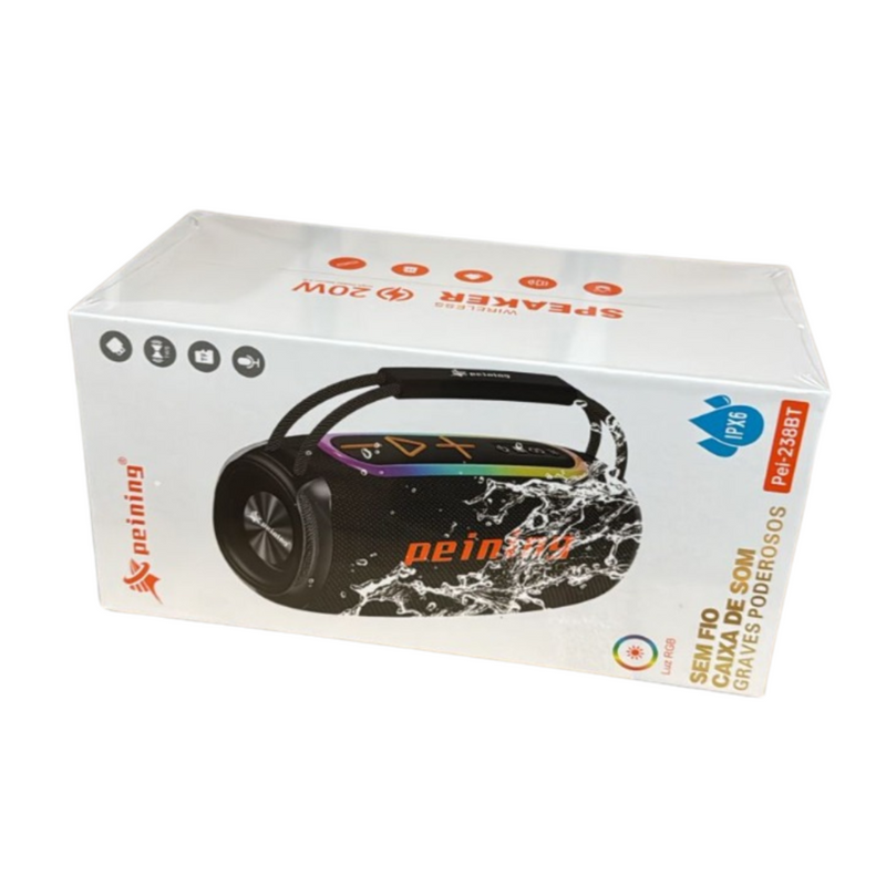 CAIXA DE SOM LED RGB IPX6 PEI-238BT