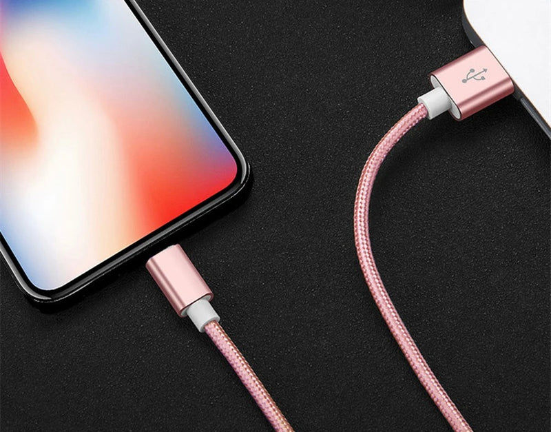 Cabo carregador usb trançado de nylon metálico para iphone 14 8 7 6s plus x xr