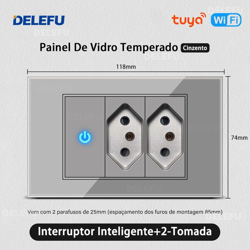 DELEFU Temperado Vidro Cinza Brasil Standard Outlet Dual Usb Tipo C Suíça Wall