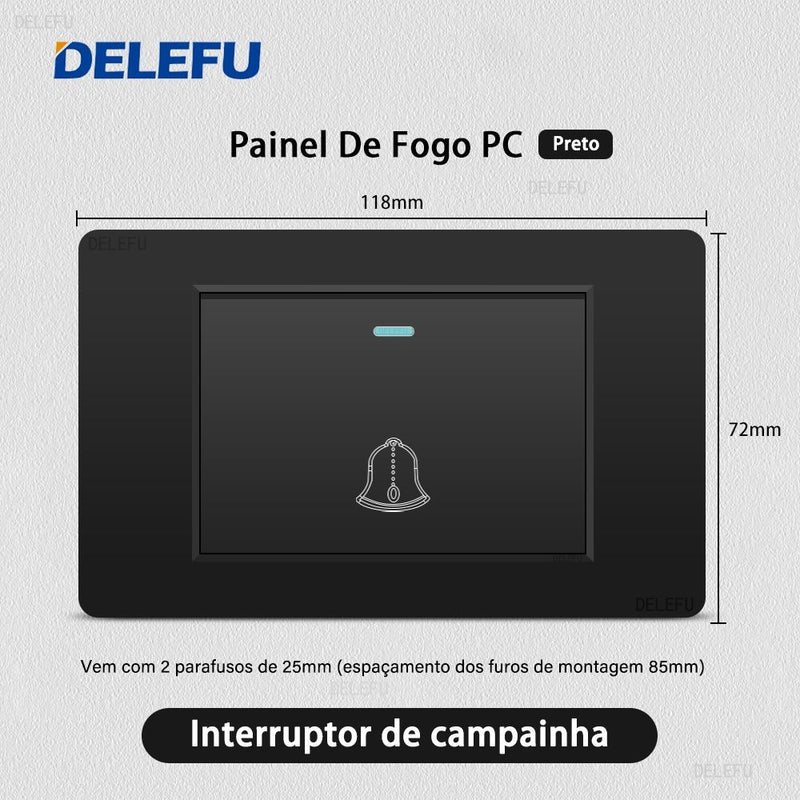 DELEFU Painel PC Fireproof Duplo USB Tipo C Carga Brasil Tomada Padrão Parede P