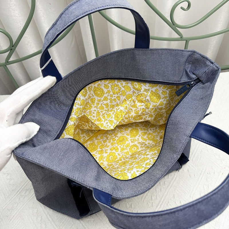 Bolsa de bordados de grande capacidade para mulheres, sacola jeans, urso bonito,