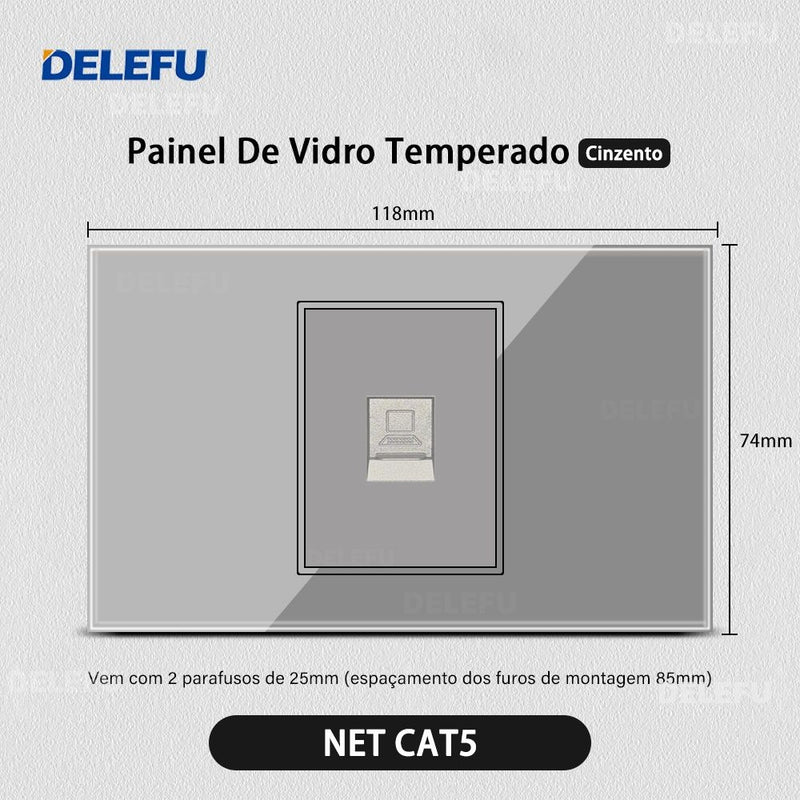 DELEFU Temperado Vidro Cinza Brasil Standard Outlet Dual Usb Tipo C Suíça Wall