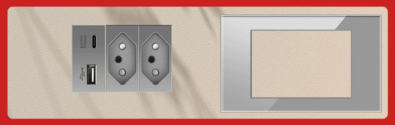 DELEFU Temperado Vidro Cinza Brasil Standard Outlet Dual Usb Tipo C Suíça Wall